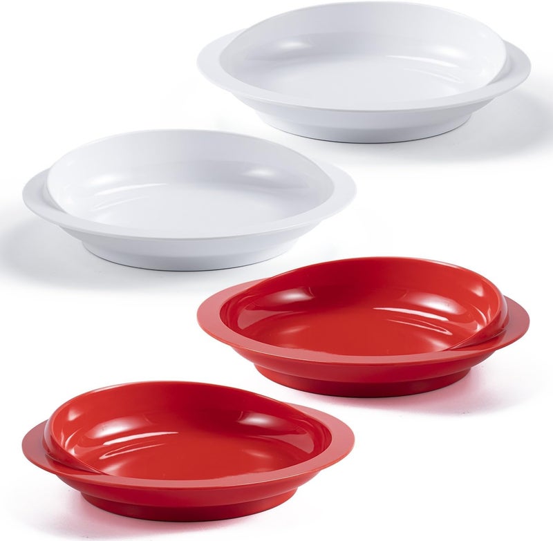 Jayour 4 Pack - Anti-Spill Scoop Plate with Lip Edge | Eating Utensils for Elderly Patients | Scoop Plates for Disabled Adults from Parkinsons, Stroke, Tremor | Non Skid Padded Bottom (Red & White) - Image 1